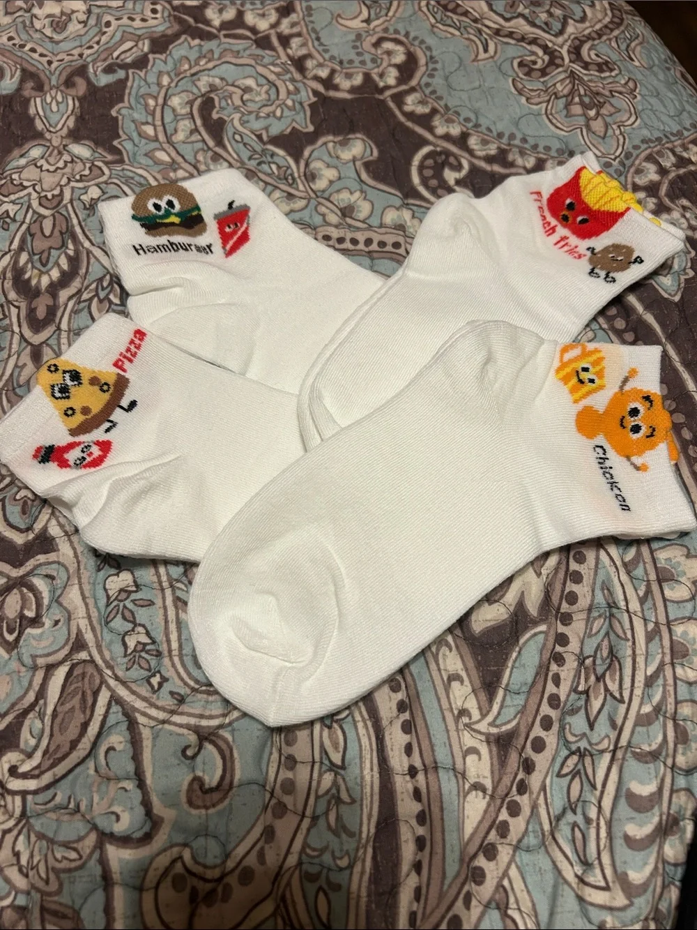 & Other Stories White Crew Socks with Colorful Food Character Accents